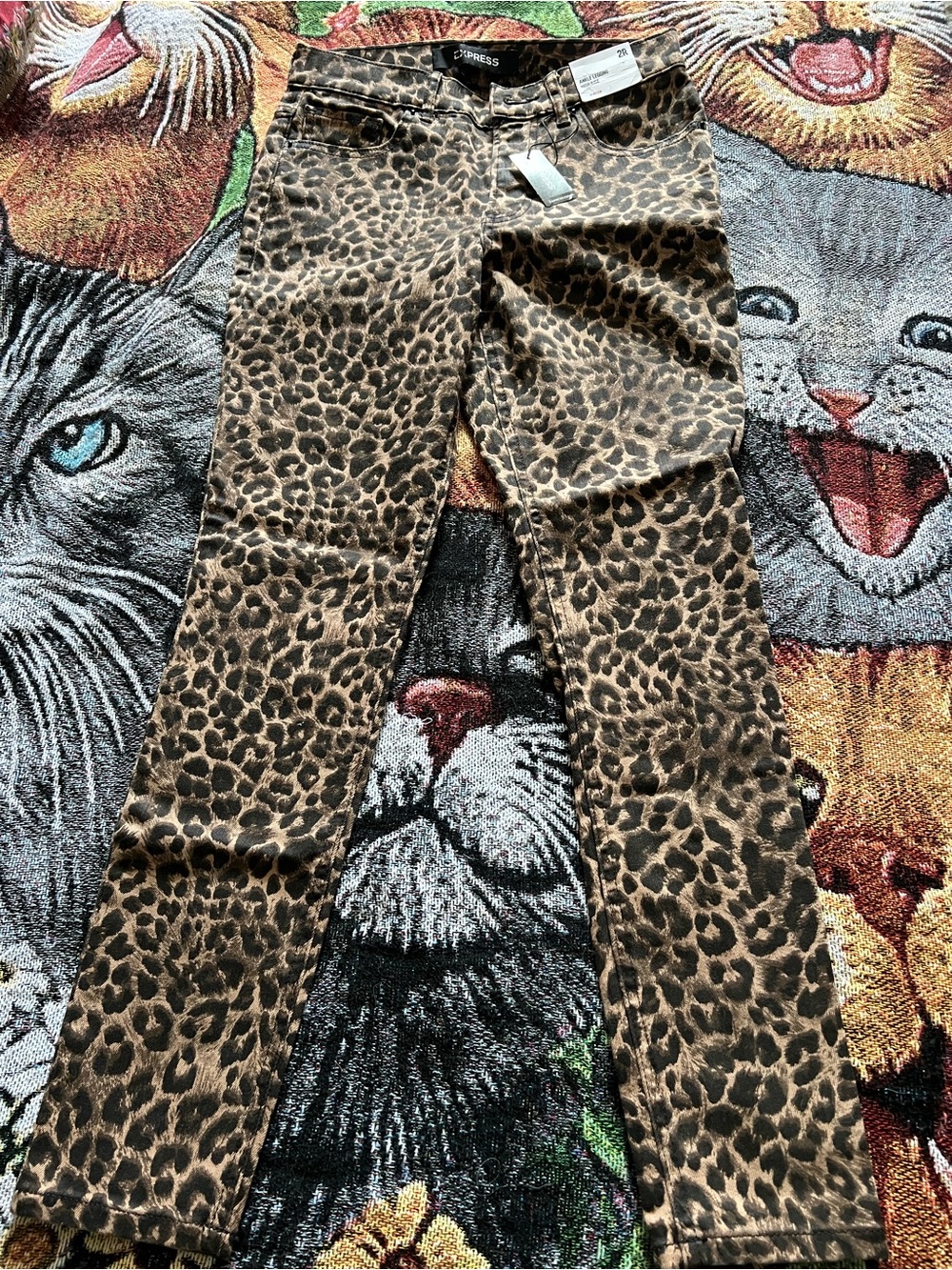 Express Leopard Print Cat-Themed Pet Throw in Brown and Black